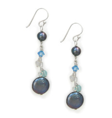 Sterling Silver Cultured Coin Pearl Beaded Chain Drop Earrings, Peacock