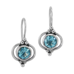 Sterling Silver Round Stone Madelin Drop Earrings, Aqua