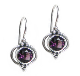 Sterling Silver Round Stone Madelin Drop Earrings, Purple