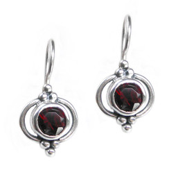 Sterling Silver Round Stone Madelin Drop Earrings, Red