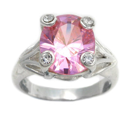 Sterling Silver Four Points Crystal Prongs Cocktail Ring, Pink