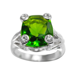 Sterling Silver Four Points Crystal Prongs Cocktail Ring, Spring Green