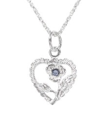 Sterling Silver Vintage Heart Rose Necklace, June Lavender/Lt Blue