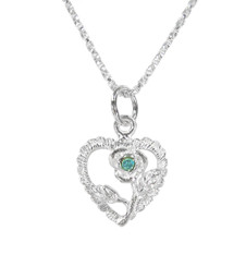 Sterling Silver Vintage Heart Rose Necklace, March Blue