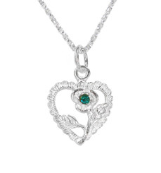 Sterling Silver Vintage Heart Rose Necklace, December Blue