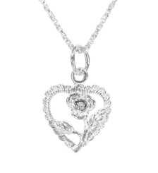 Sterling Silver Vintage Heart Rose Necklace, April Clear