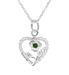 Sterling Silver Heart & Rose Necklace, May Green