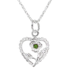Sterling Silver Heart & Rose Necklace, August Light Green