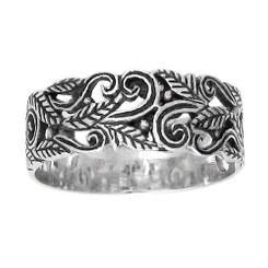 Sterling Silver 7mm Swirl Leaves Vines Filigree Band Ring