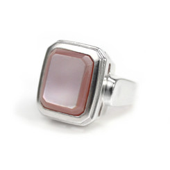 Sterling Silver Rectangular Mother of Pearl Ring, Pink