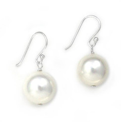 Sterling Silver Shell Pearl Drop Earrings, White