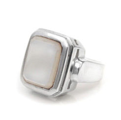 Sterling Silver Rectangular Mother of Pearl Ring, White
