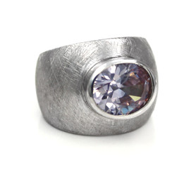 Sterling Silver Etched Finish Crystal Ring, Lavender