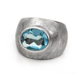 Sterling Silver Etched Finish Crystal Ring, Aqua
