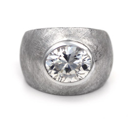 Sterling Silver Etched Finish Crystal Ring, Clear