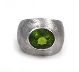 Sterling Silver Etched Finish Crystal Ring, Green