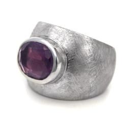 Sterling Silver Etched Finish Crystal Ring, Purple