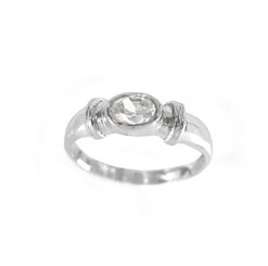 Sterling Silver Oval Crystal Stone Ring, Clear