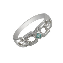 Sterling Silver Square Center Stone Ring, Aqua