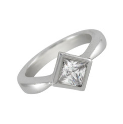 Sterling Silver Square Stone Solitaire Ring, Clear