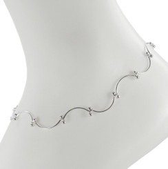 Curved Link Sterling Silver 9 3/4 Inch Long Chain Anklet