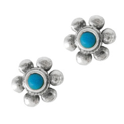 Sterling Silver Daisy Flower Stone Inlay Stud Post Earrings, Turquoise