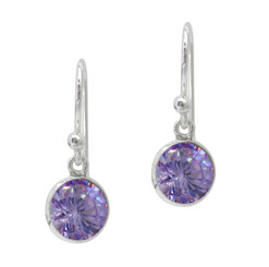 Sterling Silver Round Cubic Zirconia Drop Earrings, 6mm Lavender