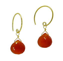 Stunning Vermeil Gemstone Drop on Open Circle Hook Earrings, Carnelian