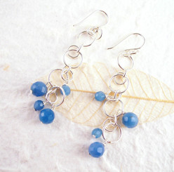 Sterling Silver Circle Links Stone Beads Drop Earrings, Blue Quartz
