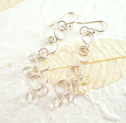 Sterling Silver Circle Links Stone Beads Drop Earrings, Clear