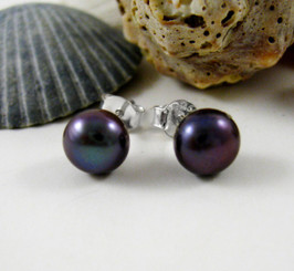 Sterling Silver 6-8mm Cultured Pearl Stud Post Earrings, Peacock