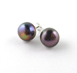 Sterling Silver 10-11 mm Cultured Pearl Stud Post Earrings, Peacock