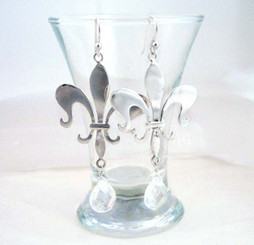 Sterling Silver Fleur de Lis Stone Drop Earrings, Clear