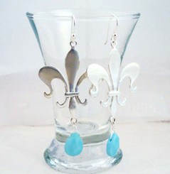 Sterling Silver Fleur de Lis Stone Drop Earrings, Sky Blue