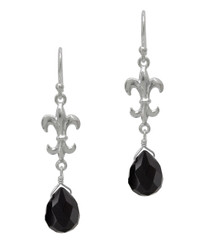 Sterling Silver Fleur-de-lis and Crystal Drop Earrings, Black