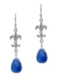 Sterling Silver Fleur-de-lis and Stone Drop Earrings, Blue Quartz