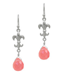 Sterling Silver Fleur-de-lis and Crystal Drop Earrings, Cherry
