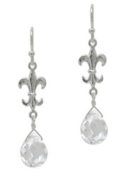 Sterling Silver Fleur-de-lis and Crystal Drop Earrings, Clear
