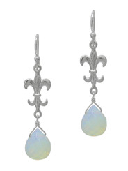 Sterling Silver Fleur-de-lis and Crystal Drop Earrings, Iridescent White