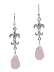 Sterling Silver Fleur-de-lis and Crystal Drop Earrings, Pink