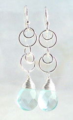 Sterling Silver Circle Charms Link Drop Earrings, Aqua