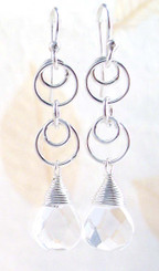 Sterling Silver Circle Charms Link Drop Earrings, Clear