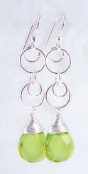 Sterling Silver Circle Charms Link Drop Earrings, Spring Green