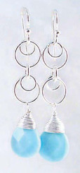Sterling Silver Circle Charms Link Drop Earrings, Sky Blue