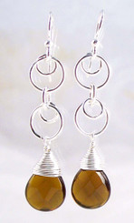 Sterling Silver Circle Charms Link Drop Earrings, Smoke