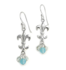 Sterling Silver Fleur-de-lis Stone Cluster Drop Earrings, Blue