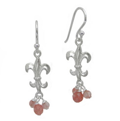 Sterling Silver Fleur-de-lis Stone Cluster Drop Earrings, Cherry Quartz