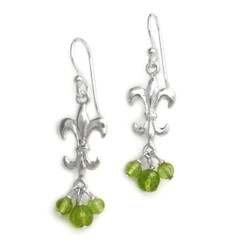Sterling Silver Fleur-de-lis Stone Cluster Drop Earrings, Peridot