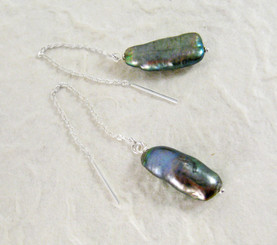 Sterling Silver Stick Pearl Ear Thread, Peacock