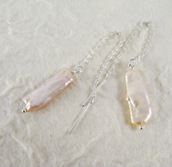 Sterling Silver Stick Pearl Ear Thread, Pink